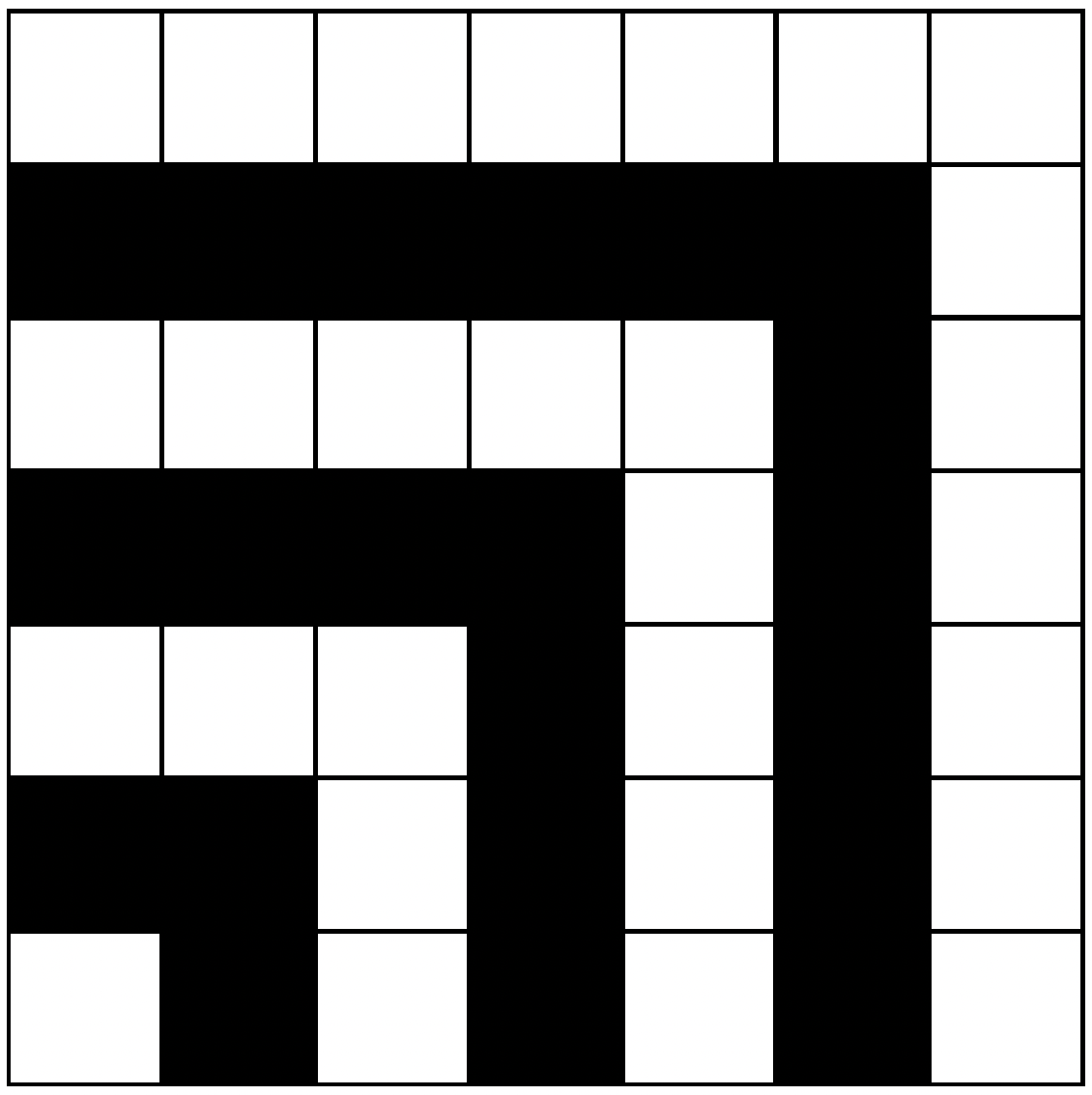 Grid of alternating odd number of black and white L-shapes that fit into one another producing squares, showing that odd numbers add to square numbers.